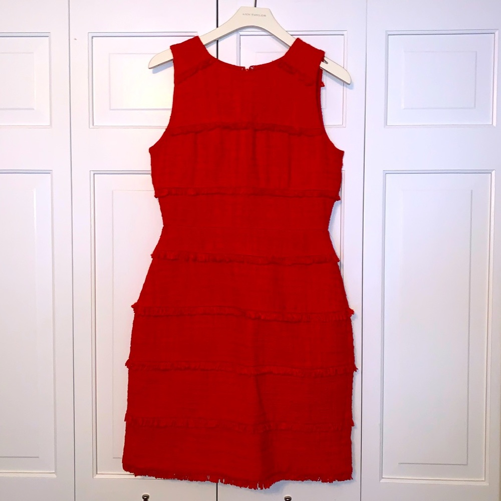 J. Crew red-orange tweed sheath dress